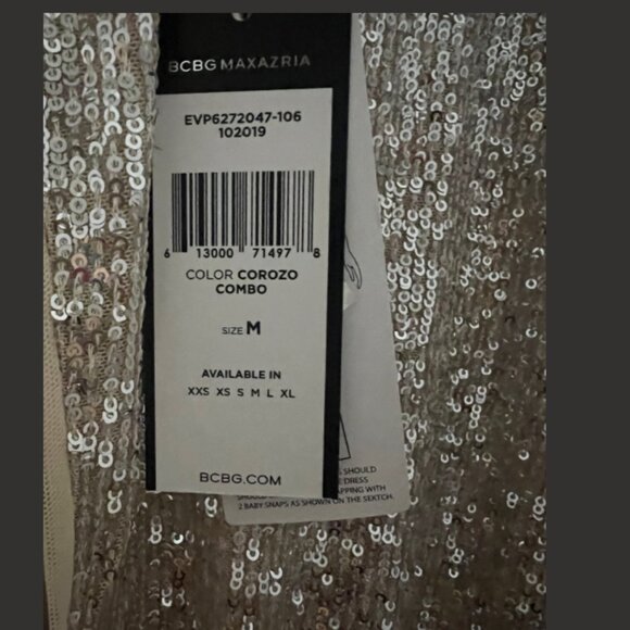 BCBG Max Azria Sequin Surplice Gown Dress Corozo Combo Medium - Picture 7 of 7